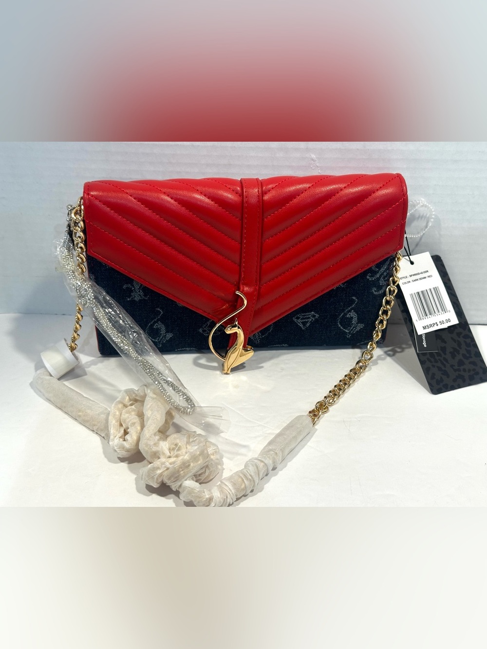 Baby Phat Quilted Red Crossbody Bag with Chain Strap